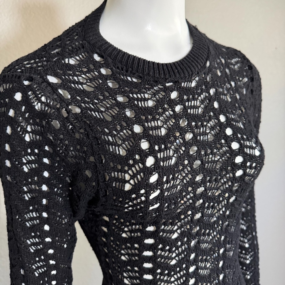 Nasty Gal Black Crochet Open Back Mini Dress Bell Sleeve Sheer NWT Swim Cover Up - Picture 4 of 7